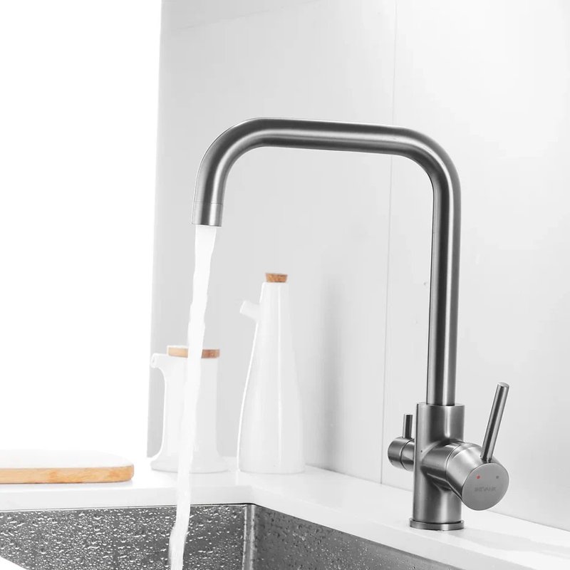 Смеситель для кухни с подключением фильтра Shevanik S228T, оружейная сталь