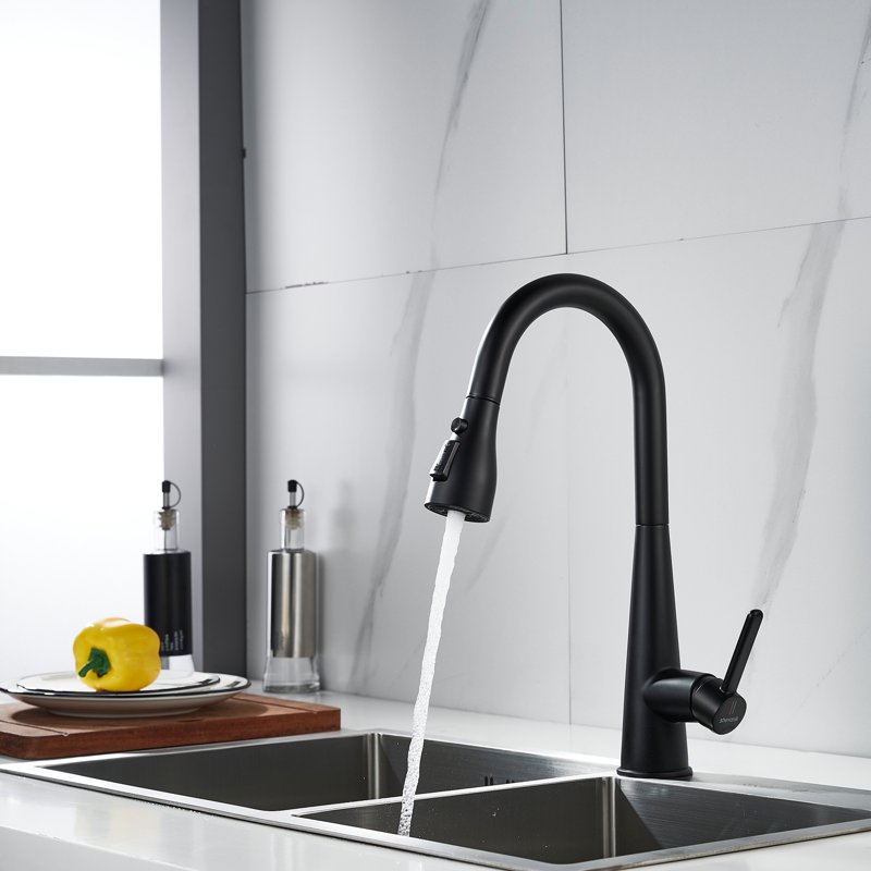 Смеситель для кухни с выдвижным изливом Shevanik S363H, черный