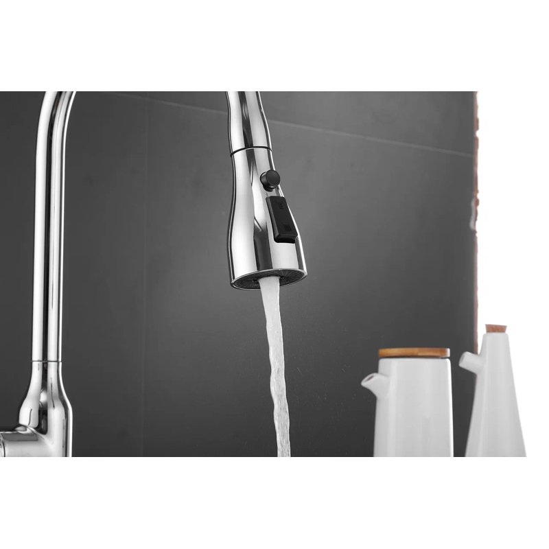 Смеситель для кухни с выдвижным изливом Shevanik S163, хром