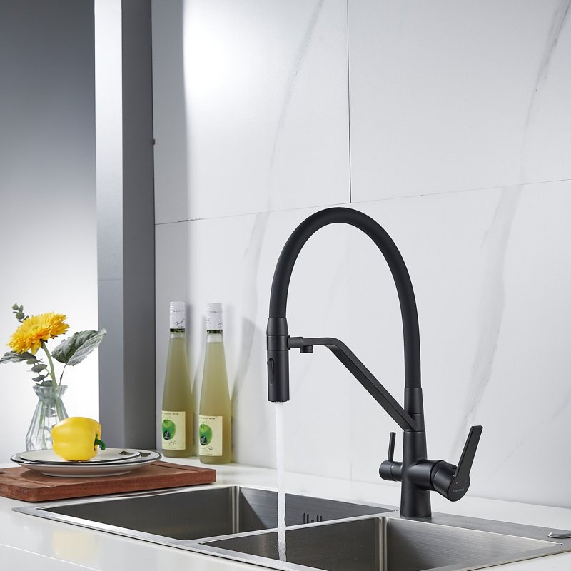 Смеситель для кухни с гибким изливом и подключением фильтра Shevanik S278H, черный