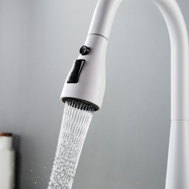 Смеситель для кухни с выдвижным изливом Shevanik S363C, белый