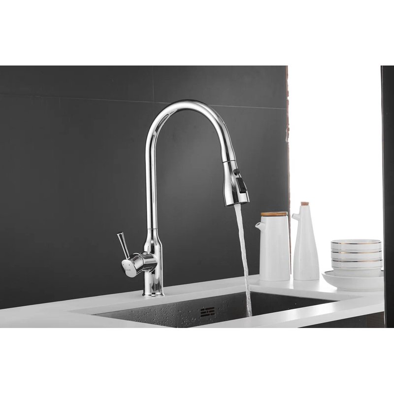 Смеситель для кухни с выдвижным изливом Shevanik S163, хром