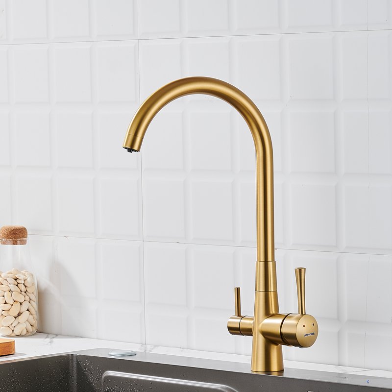 Смеситель для кухни с подключением фильтра Shevanik S428G, золотой сатин