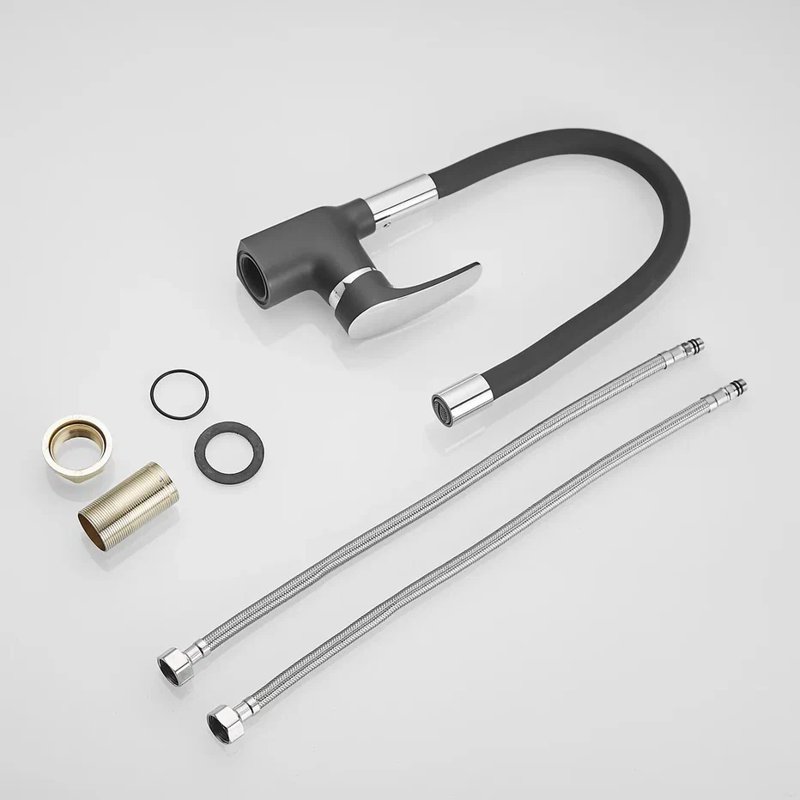 Смеситель для кухни с гибким изливом Shevanik S443-3, черный