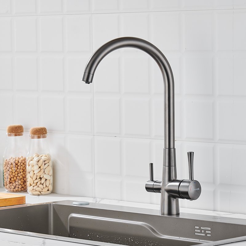 Смеситель для кухни с подключением фильтра Shevanik S428T, оружейная сталь