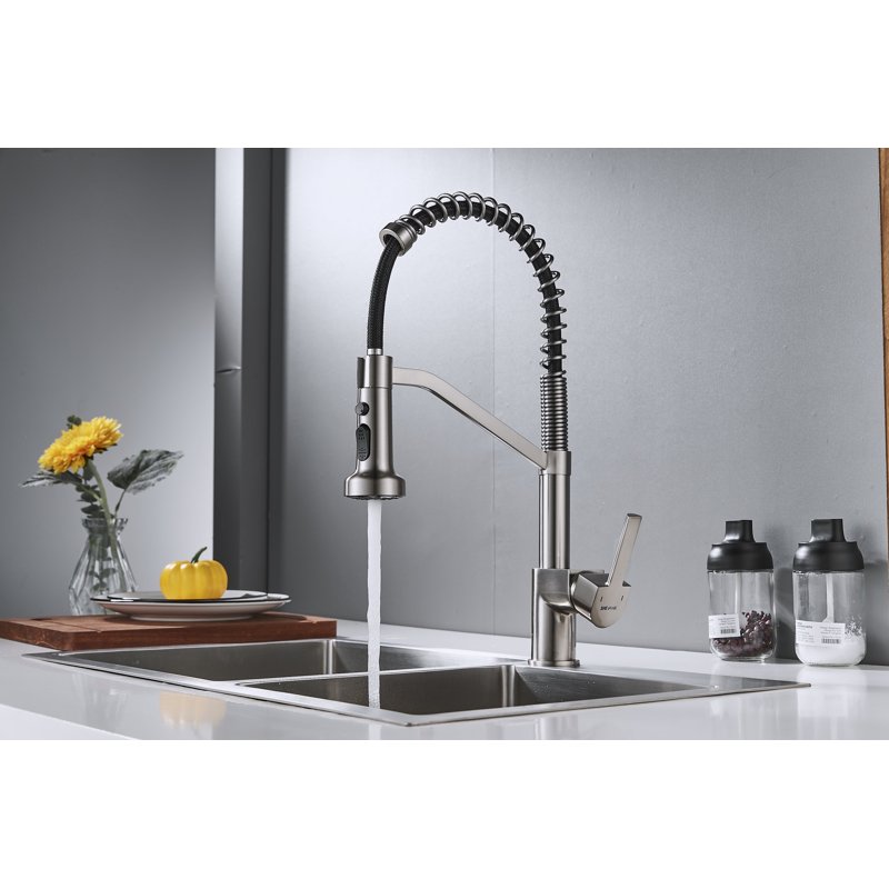 Смеситель для кухни с гибким изливом Shevanik S963L, сатин