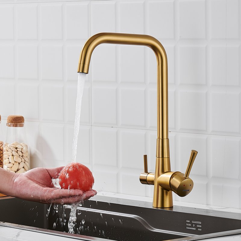 Смеситель для кухни с подключением фильтра Shevanik S528G, золотой сатин