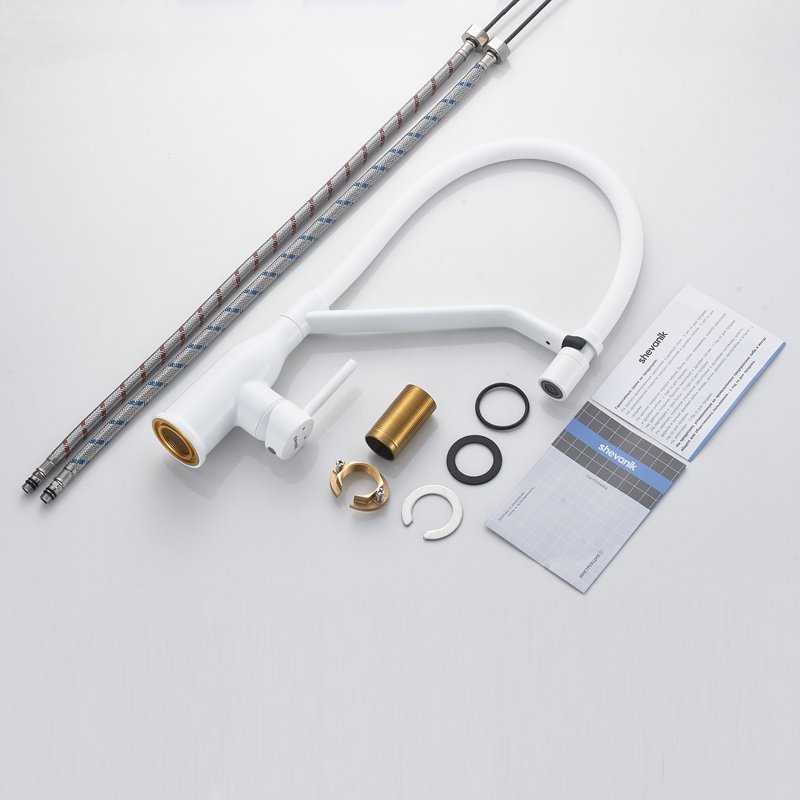 Смеситель для кухни с гибким изливом Shevanik S343C-1, белый