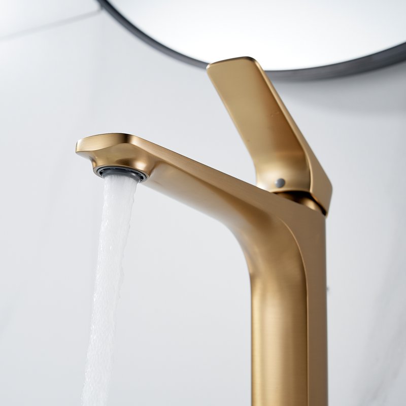 Смеситель для раковины высокий Shevanik S4211G, золотой сатин