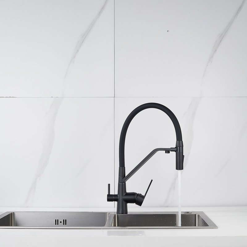 Смеситель для кухни с гибким изливом и подключением фильтра Shevanik S278H, черный