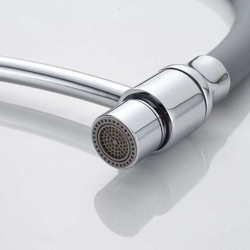 Смеситель для кухни с гибким изливом Shevanik S743-9, хром/серый