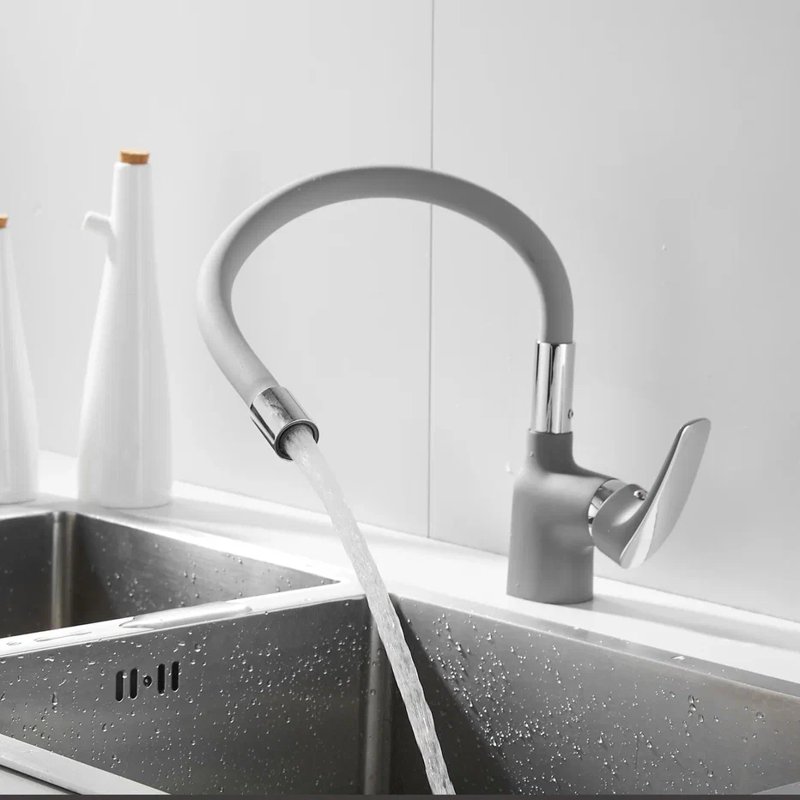 Смеситель для кухни с гибким изливом Shevanik S443-9, серый