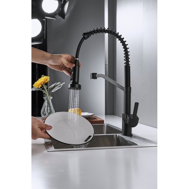 Смеситель для кухни с гибким изливом Shevanik S963H, черный