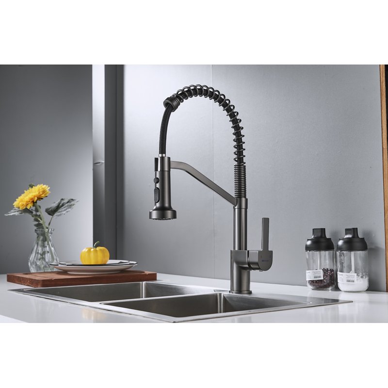 Смеситель для кухни с гибким изливом Shevanik S963T, оружейная сталь