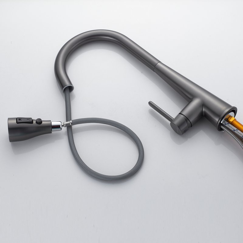 Смеситель для кухни с выдвижным изливом Shevanik S363T, оружейная сталь