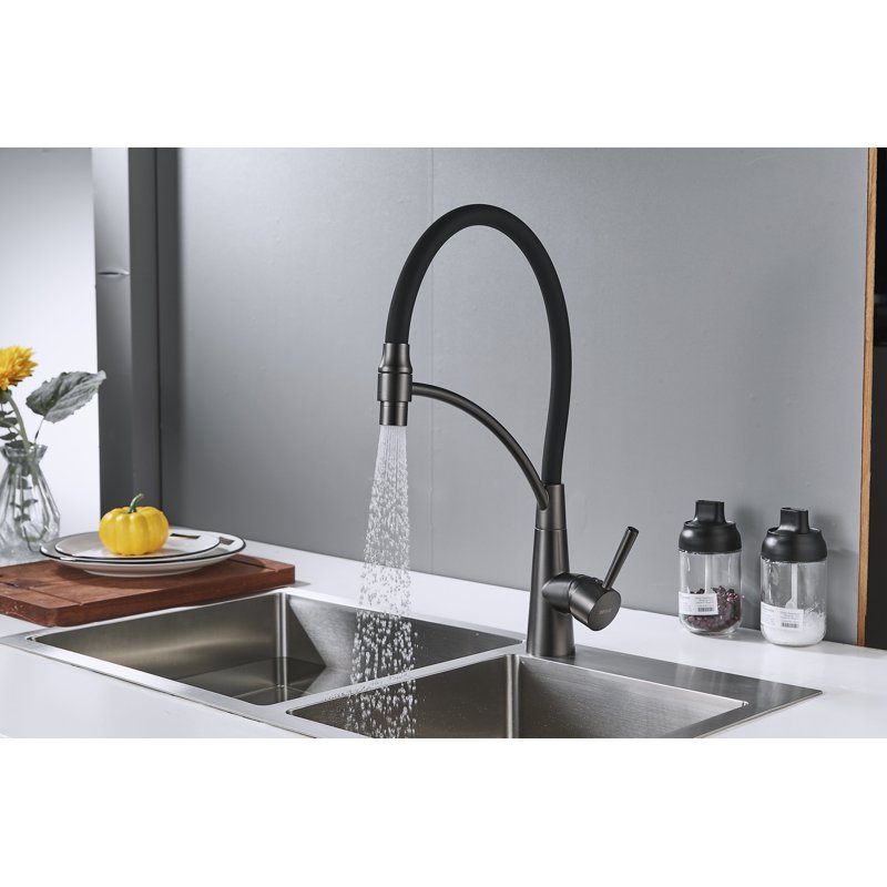 Смеситель для кухни с подключением фильтра Shevanik S743T-3, оружейная сталь/черный