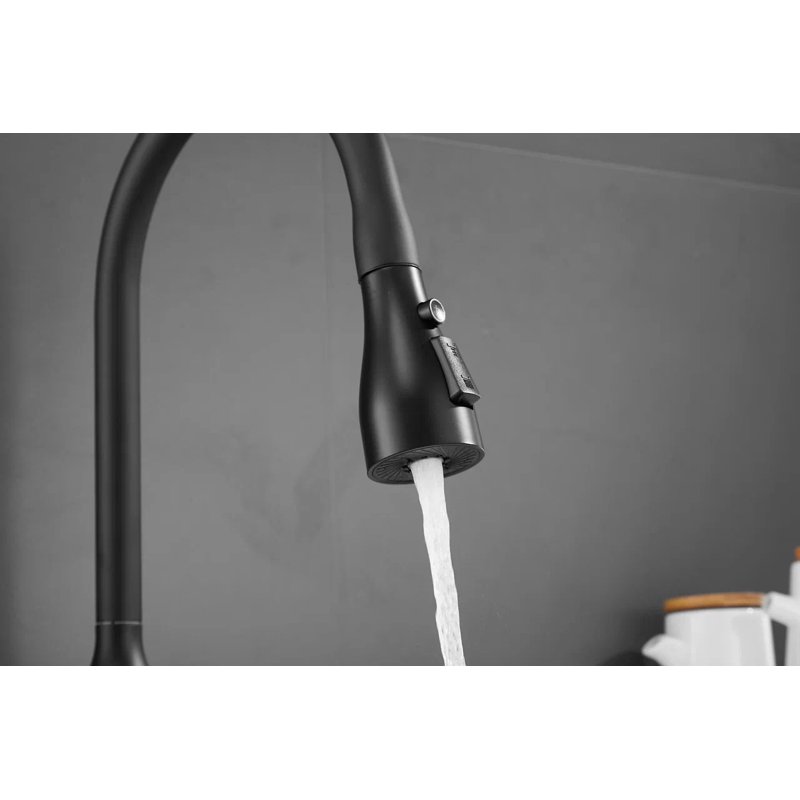 Смеситель для кухни с выдвижным изливом Shevanik S163H, черный