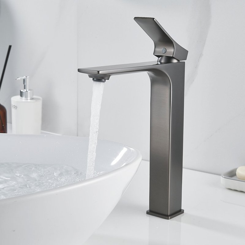 Смеситель для раковины высокий Shevanik S6111T, оружейная сталь