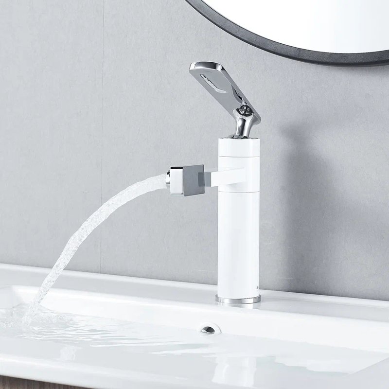 Смеситель для раковины с поворотным носиком Shevanik S6601F, белый/хром