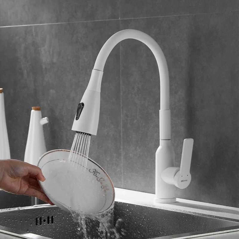 Смеситель для кухни с гибким изливом Shevanik S843C-1, белый