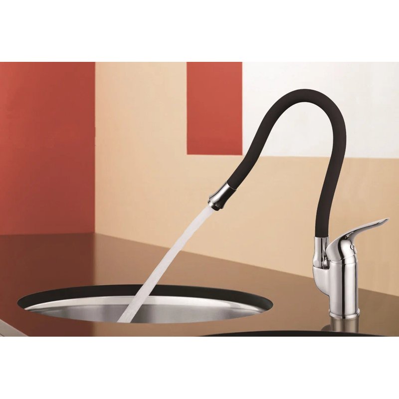Смеситель для кухни с гибким изливом Shevanik S5543-3, хром/черный