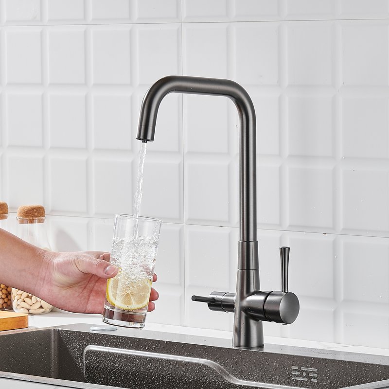 Смеситель для кухни с подключением фильтра Shevanik S528T, оружейная сталь