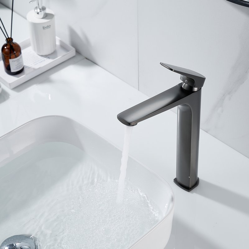 Смеситель для раковины высокий Shevanik S4211T, оружейная сталь