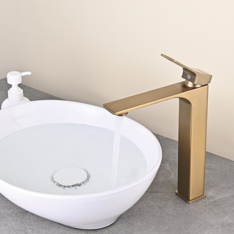 Смеситель для раковины высокий Shevanik S6111G, золотой сатин