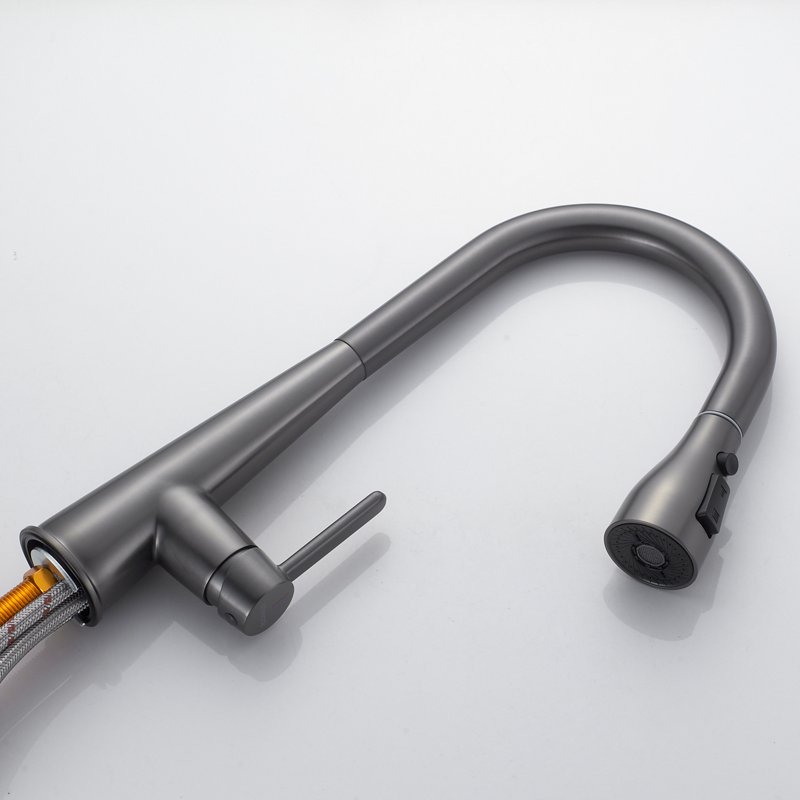 Смеситель для кухни с выдвижным изливом Shevanik S363T, оружейная сталь