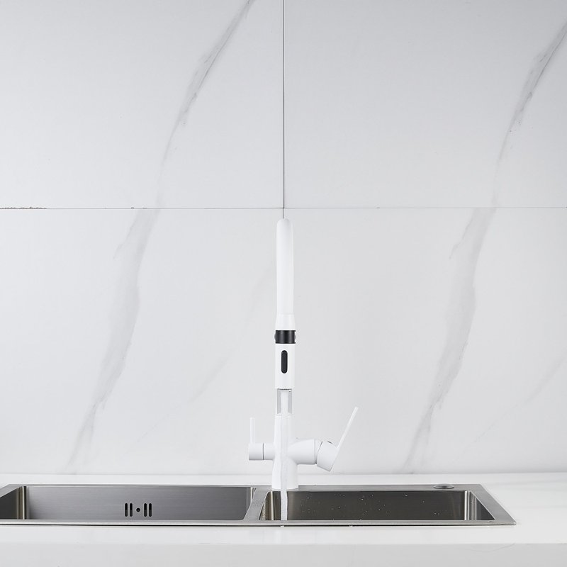 Смеситель для кухни с гибким изливом и подключением фильтра Shevanik S278C, белый