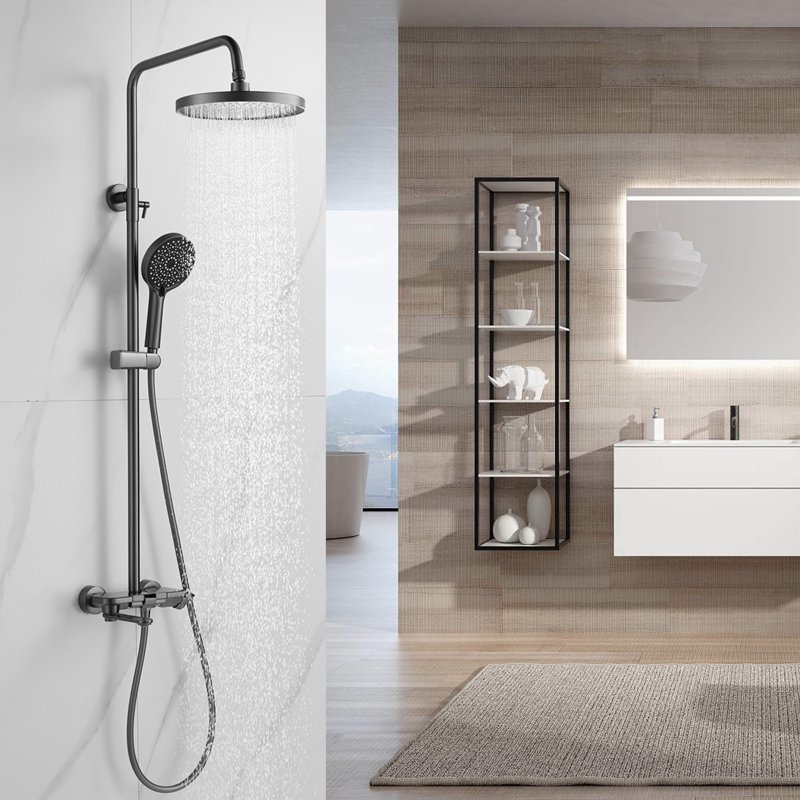 Душевая система Shevanik S9636T, оружейная сталь