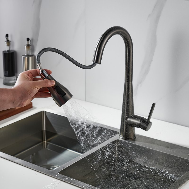 Смеситель для кухни с выдвижным изливом Shevanik S363T, оружейная сталь