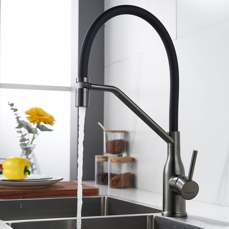 Смеситель для кухни с гибким изливом Shevanik S343T-3, оружейная сталь