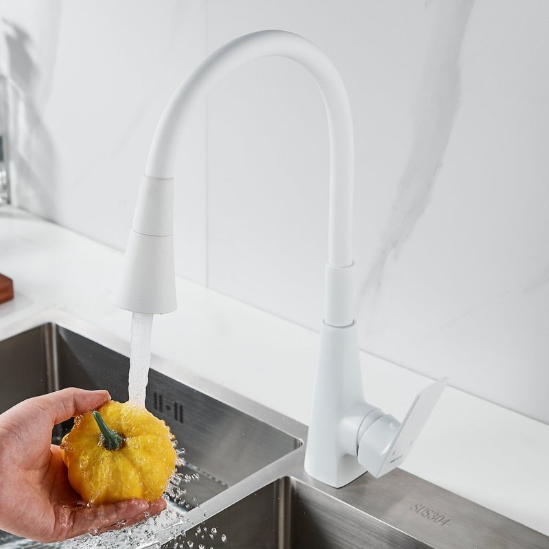 Смеситель для кухни с гибким изливом Shevanik S543C-1, белый