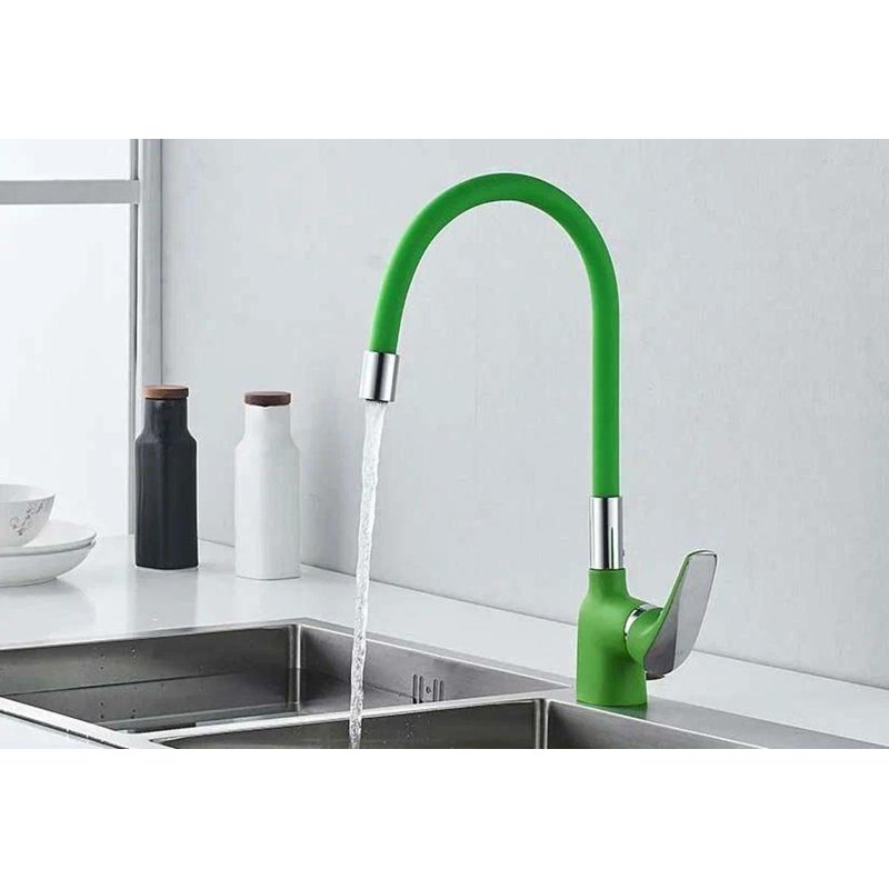 Смеситель для кухни с гибким изливом Shevanik S443-5, зеленый