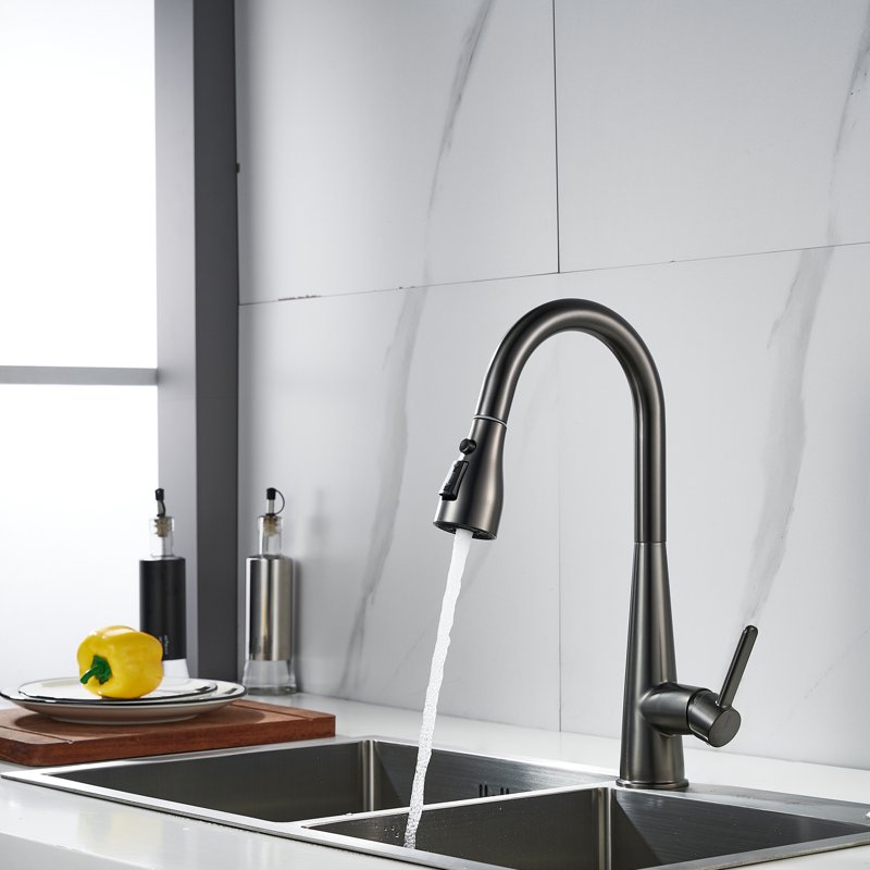 Смеситель для кухни с выдвижным изливом Shevanik S363T, оружейная сталь