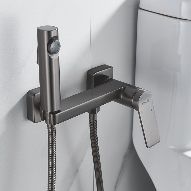 Гигиенический душ со смесителем Shevanik S107T, оружейная сталь