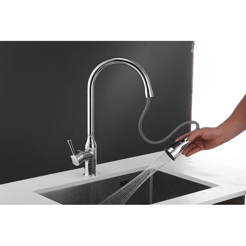 Смеситель для кухни с выдвижным изливом Shevanik S163, хром