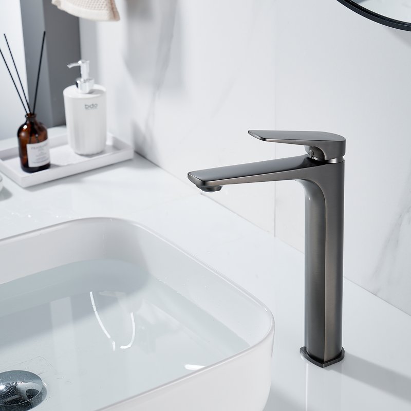 Смеситель для раковины высокий Shevanik S4211T, оружейная сталь