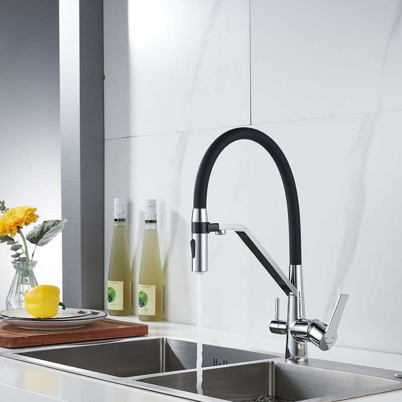 Смеситель для кухни с гибким изливом и подключением фильтра Shevanik S278, хром