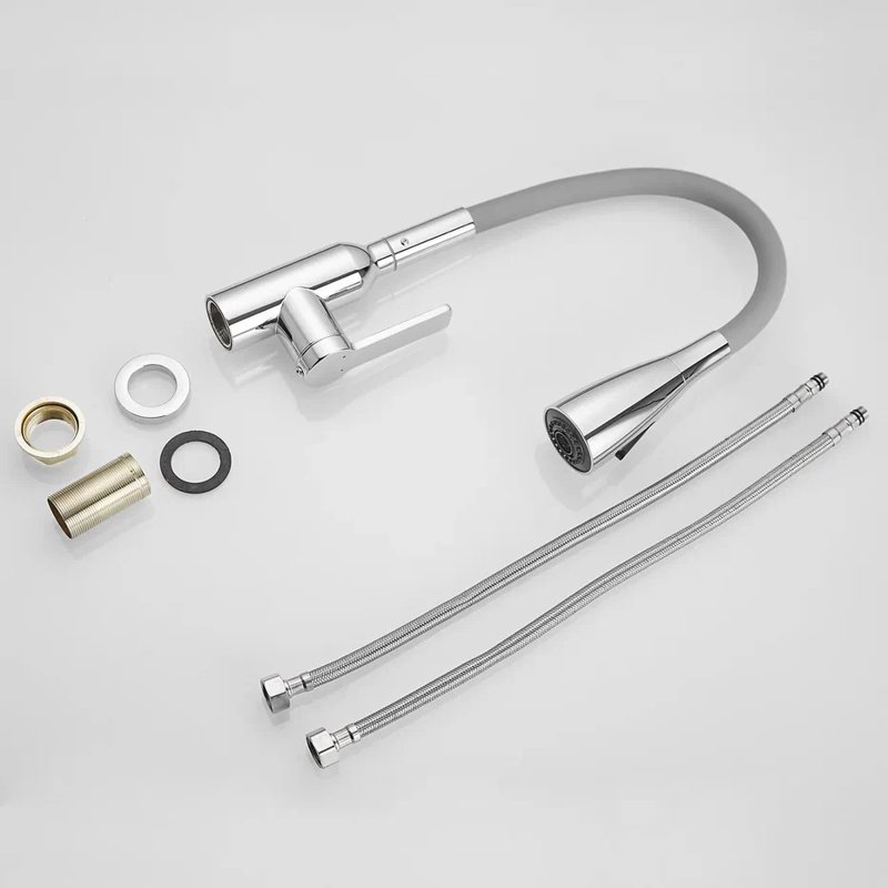 Смеситель для кухни с гибким изливом Shevanik S843-9, хром/серый