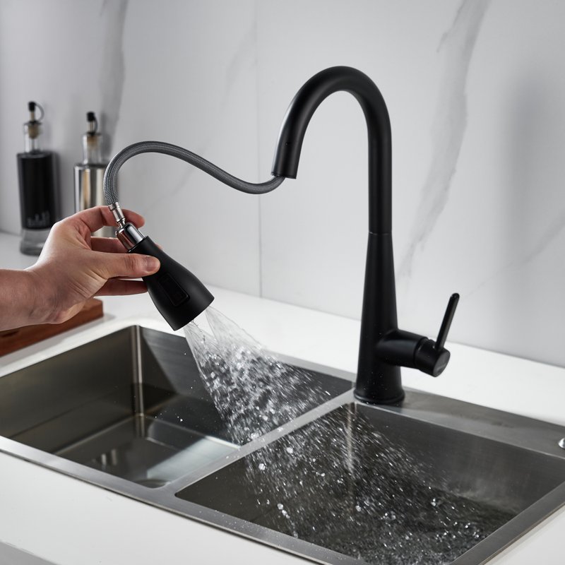 Смеситель для кухни с выдвижным изливом Shevanik S363H, черный