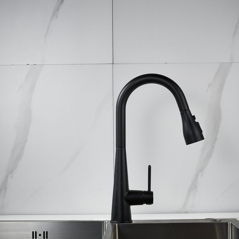 Смеситель для кухни с выдвижным изливом Shevanik S363H, черный