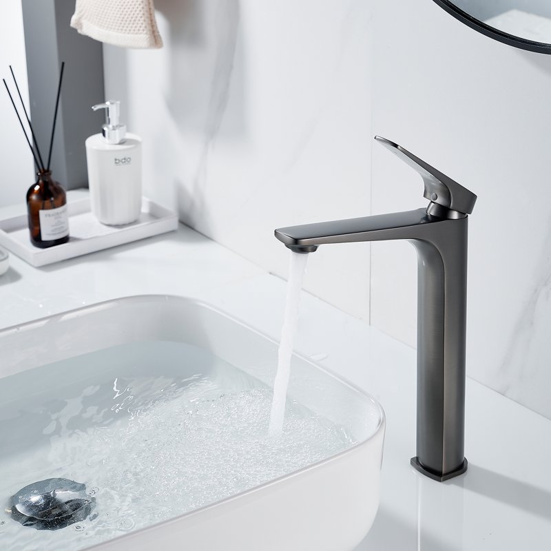 Смеситель для раковины высокий Shevanik S4211T, оружейная сталь