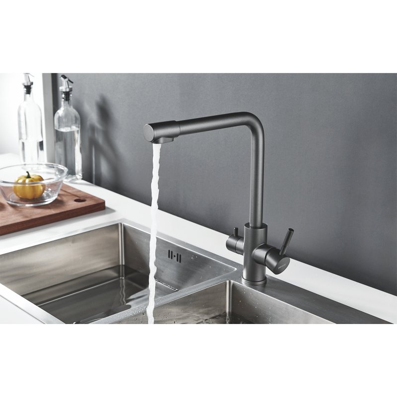 Смеситель для кухни с подключением фильтра Shevanik S868T, оружейная сталь