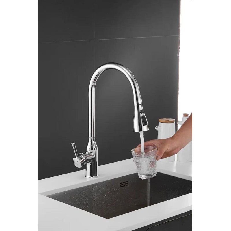 Смеситель для кухни с выдвижным изливом Shevanik S163, хром