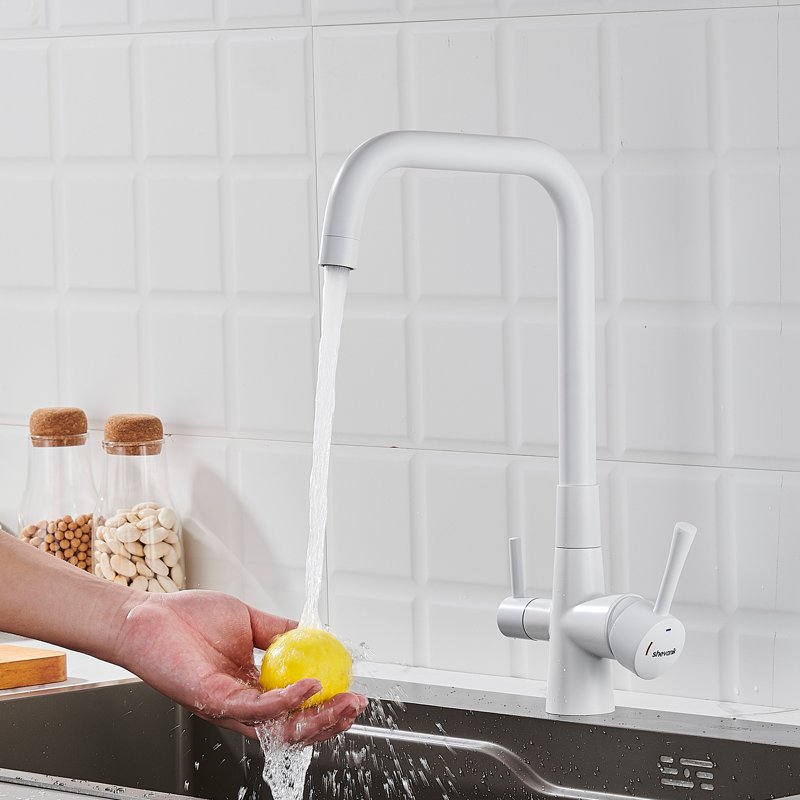 Смеситель для кухни с подключением фильтра Shevanik S528C, белый