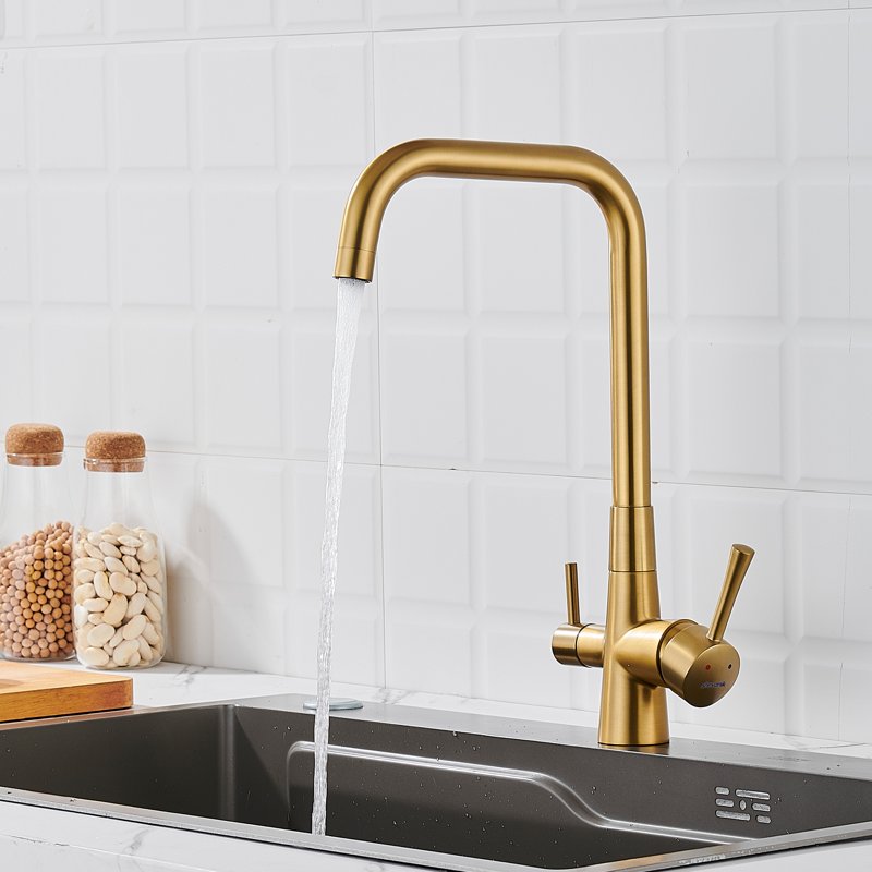 Смеситель для кухни с подключением фильтра Shevanik S528G, золотой сатин