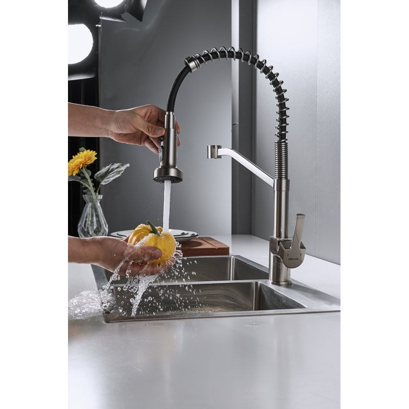 Смеситель для кухни с гибким изливом Shevanik S963L, сатин