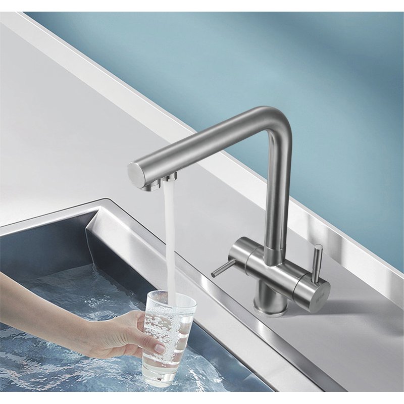 Смеситель для кухни с подключением фильтра Shevanik S468B, сатин